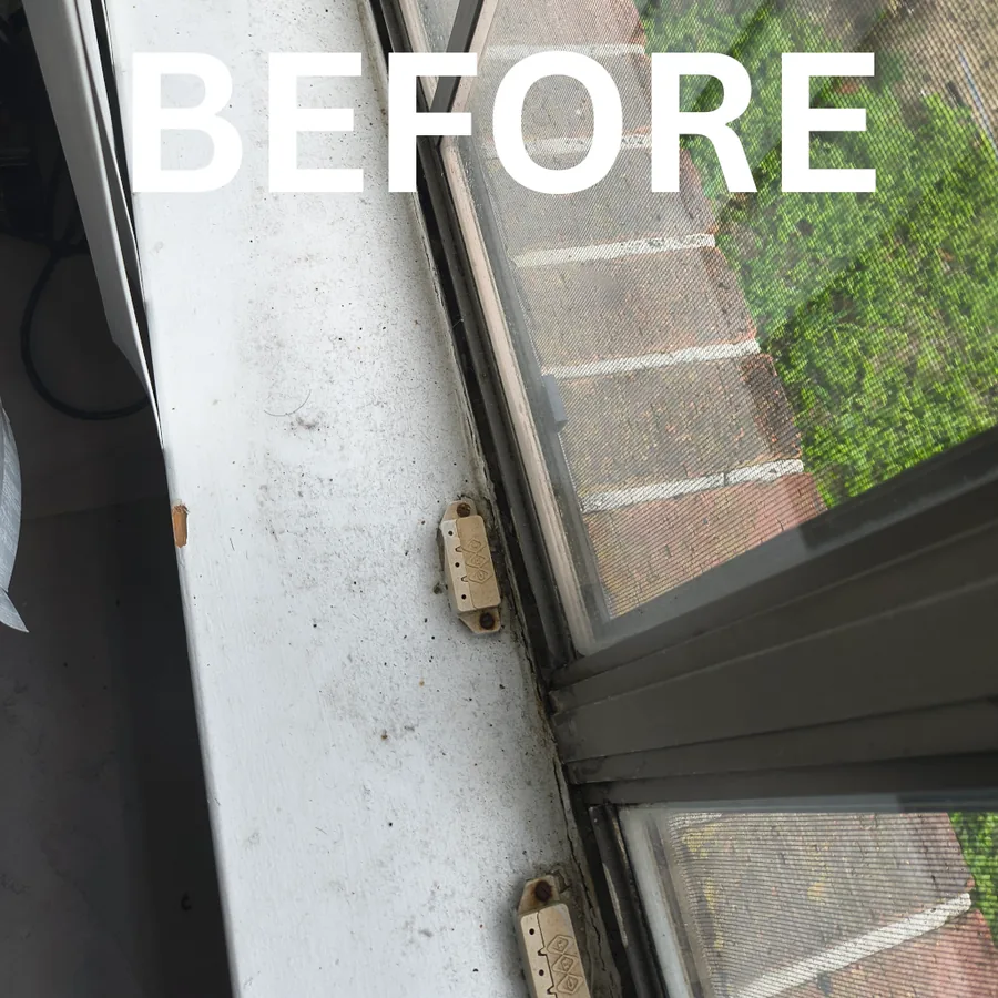 Window track before cleaning